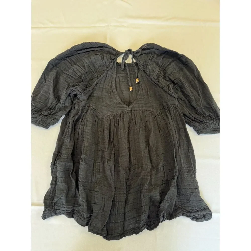Free People free-est Adler Tie Back Tunic Top Black Size XS